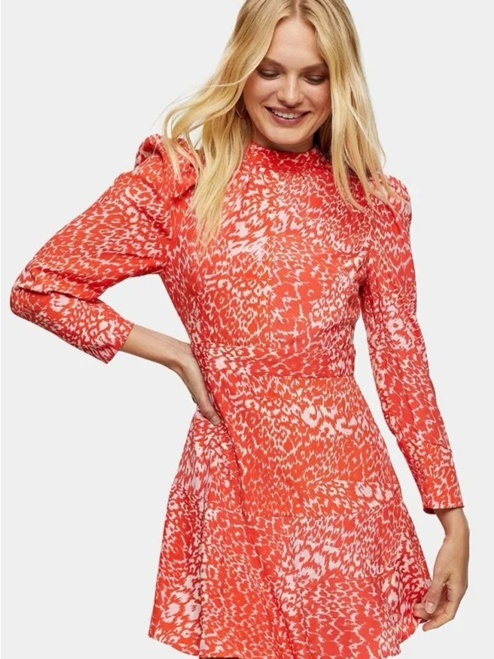 Topshop High Neck Leopard Mini Dress